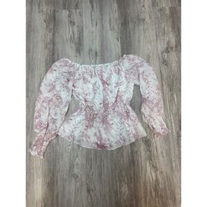 Style State Floral Smocked‎ Waist Peplum Blouse Womens Size 8